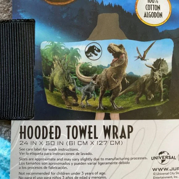 Jurassic World Hooded Towel Kids Terrycloth Bath Wrap New w/Tags